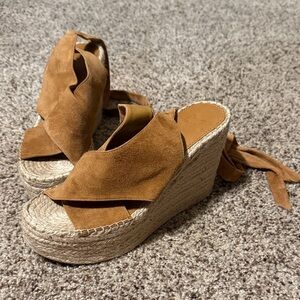 Marc Fisher Tan Suede Espadrille Wedges